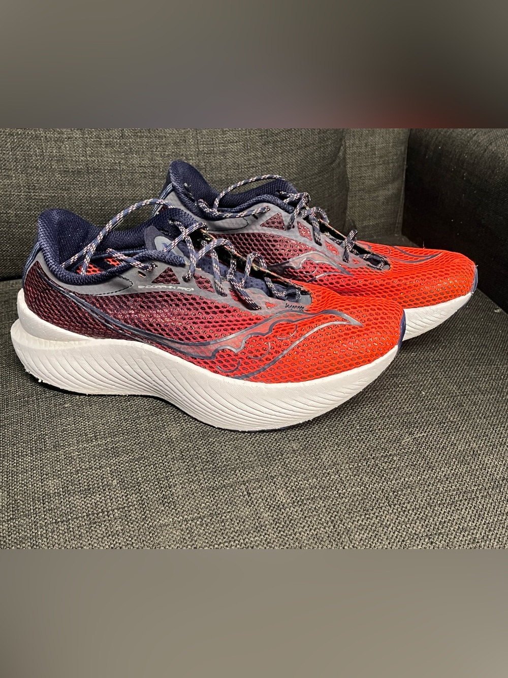Saucony Endorphin Pro Orange and Navy Mesh Running Sneakers